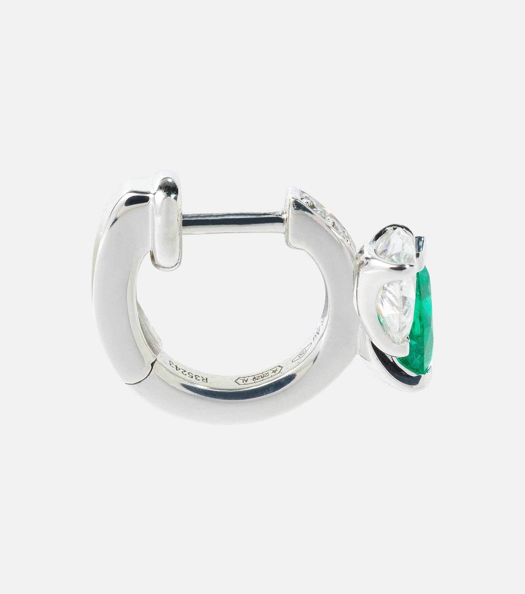 Serti Sur Vide 18kt white gold single earring with diamonds and emerald - 4