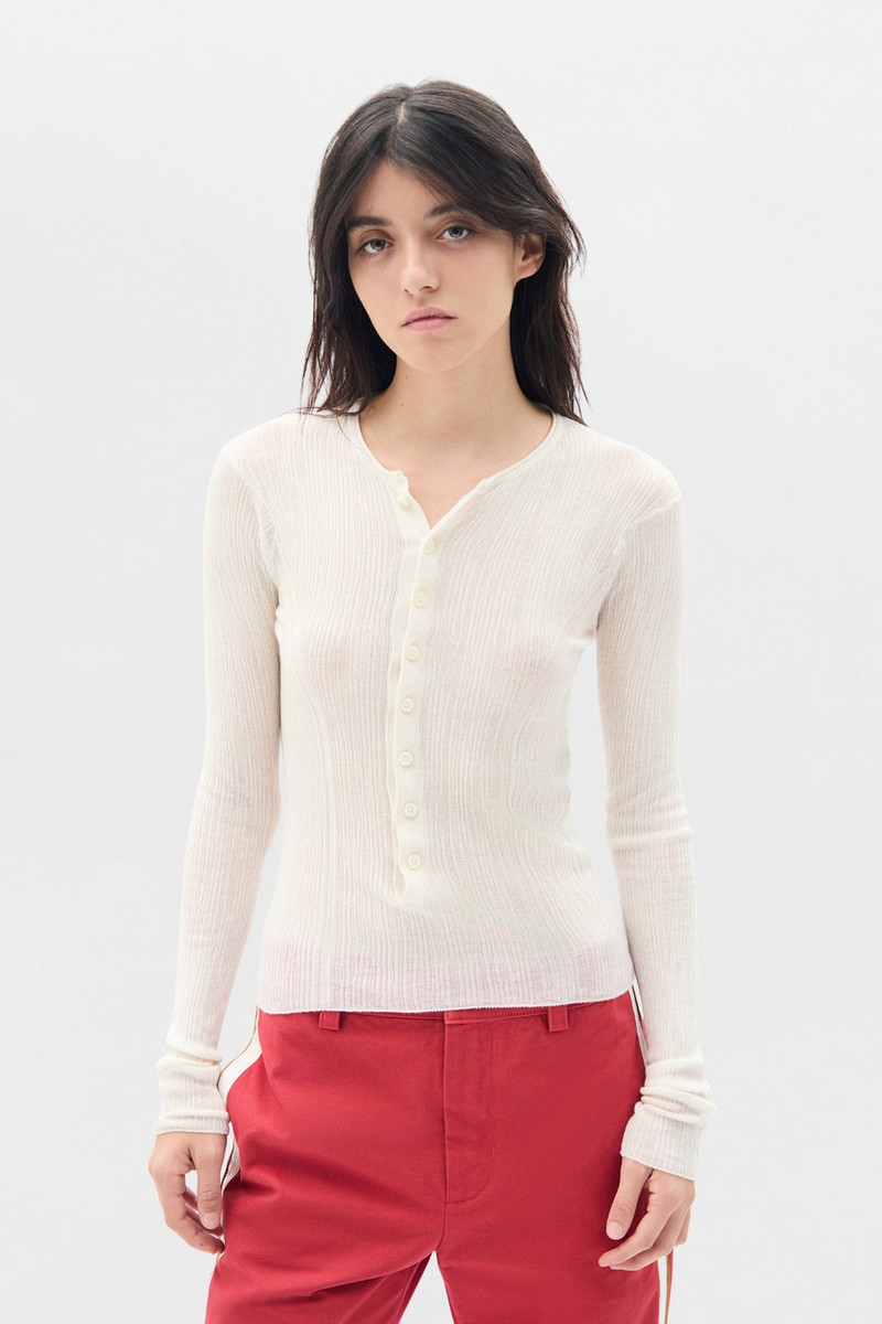 Miep Creponette Rib Fitted Serafino Knit Top 1