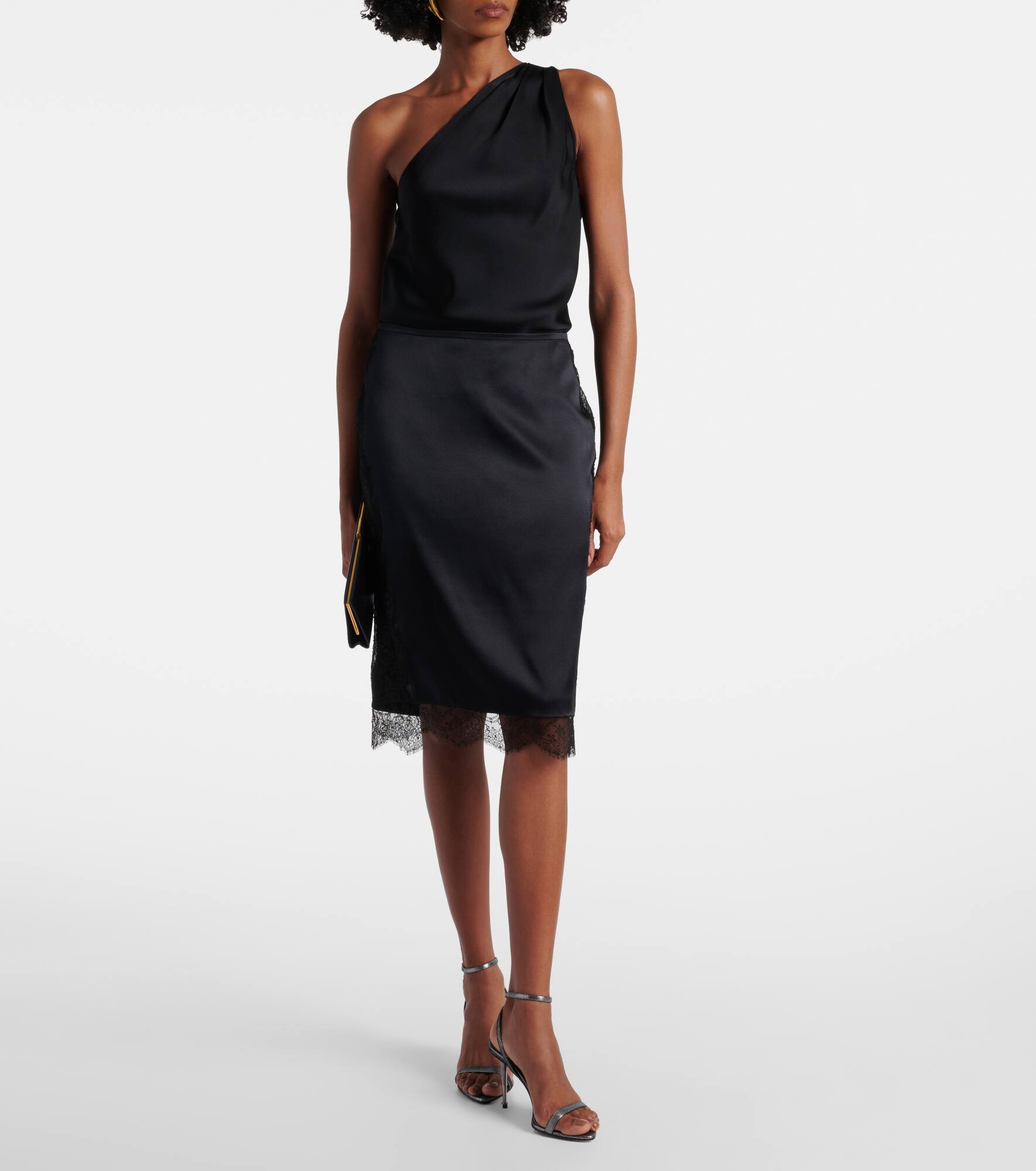 Silk-blend crêpe satin pencil skirt - 2