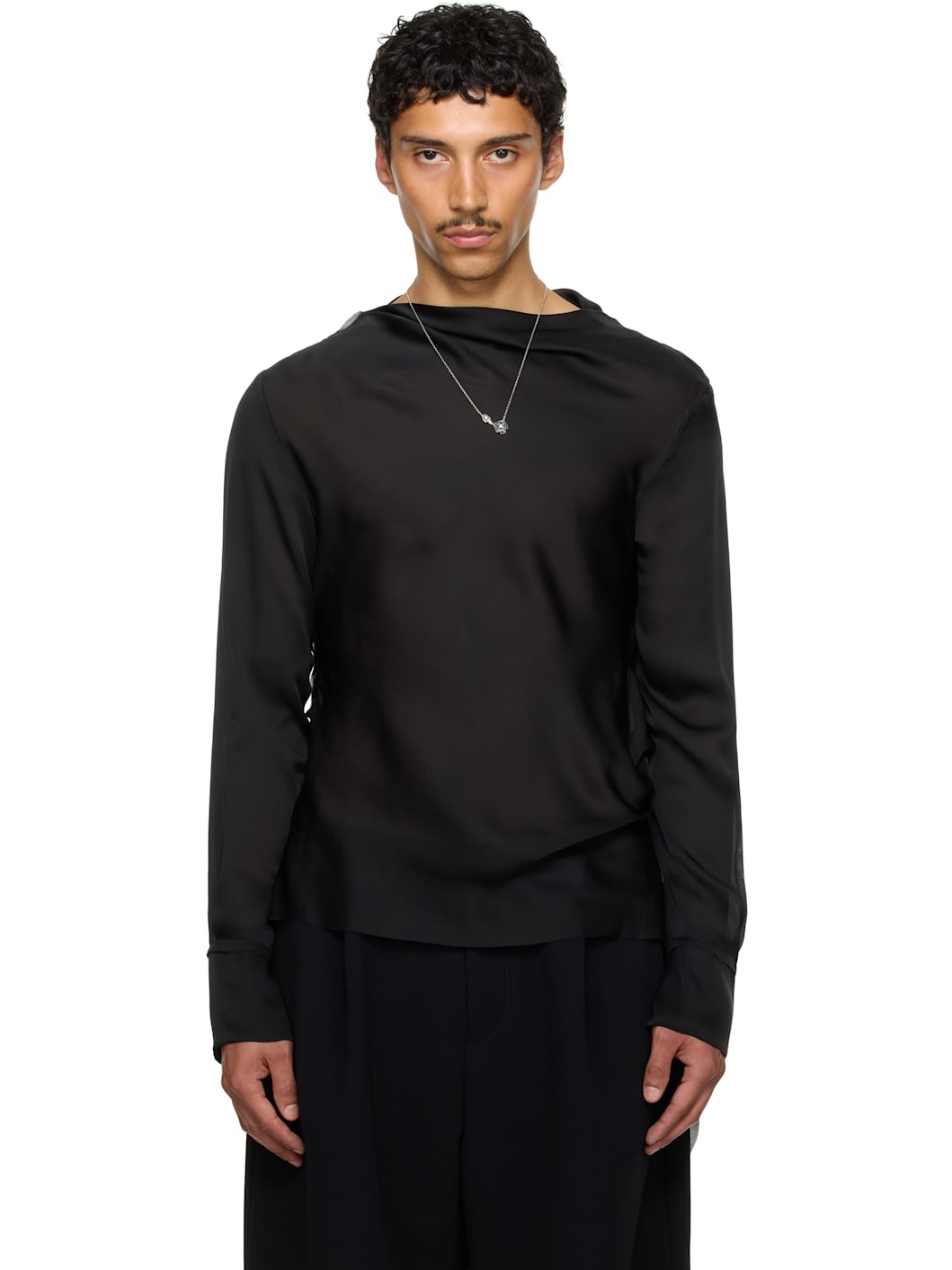 SSENSE Exclusive Black Draped Neck Long Sleeve Shirt - 1