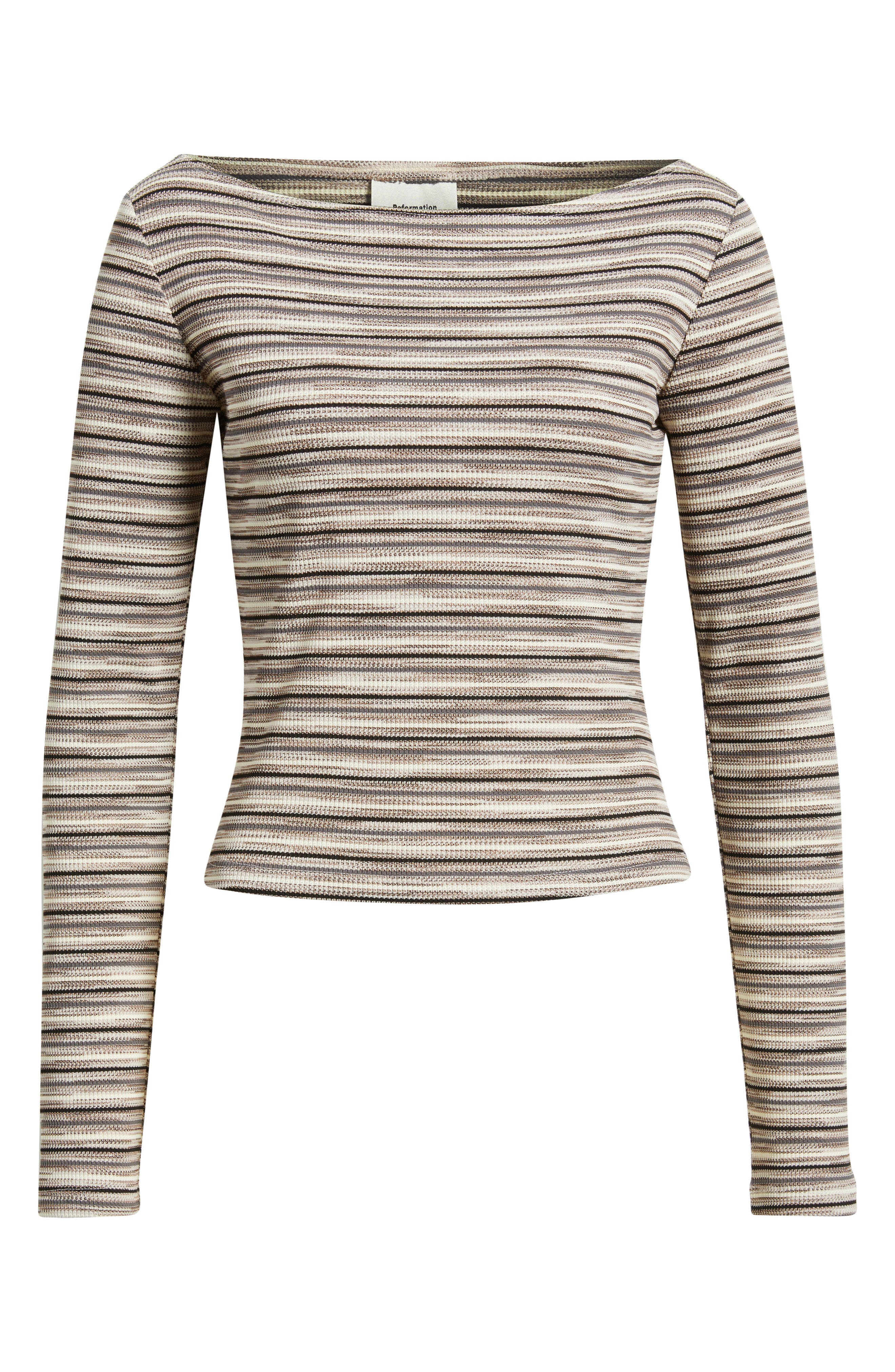 Reformation Wiley Stripe Knit Top in Grey Stripe at Nordstrom - 5