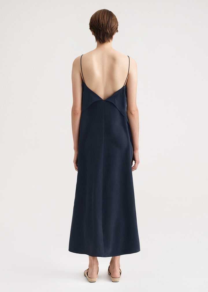 Draped silk cami dress navy - 4