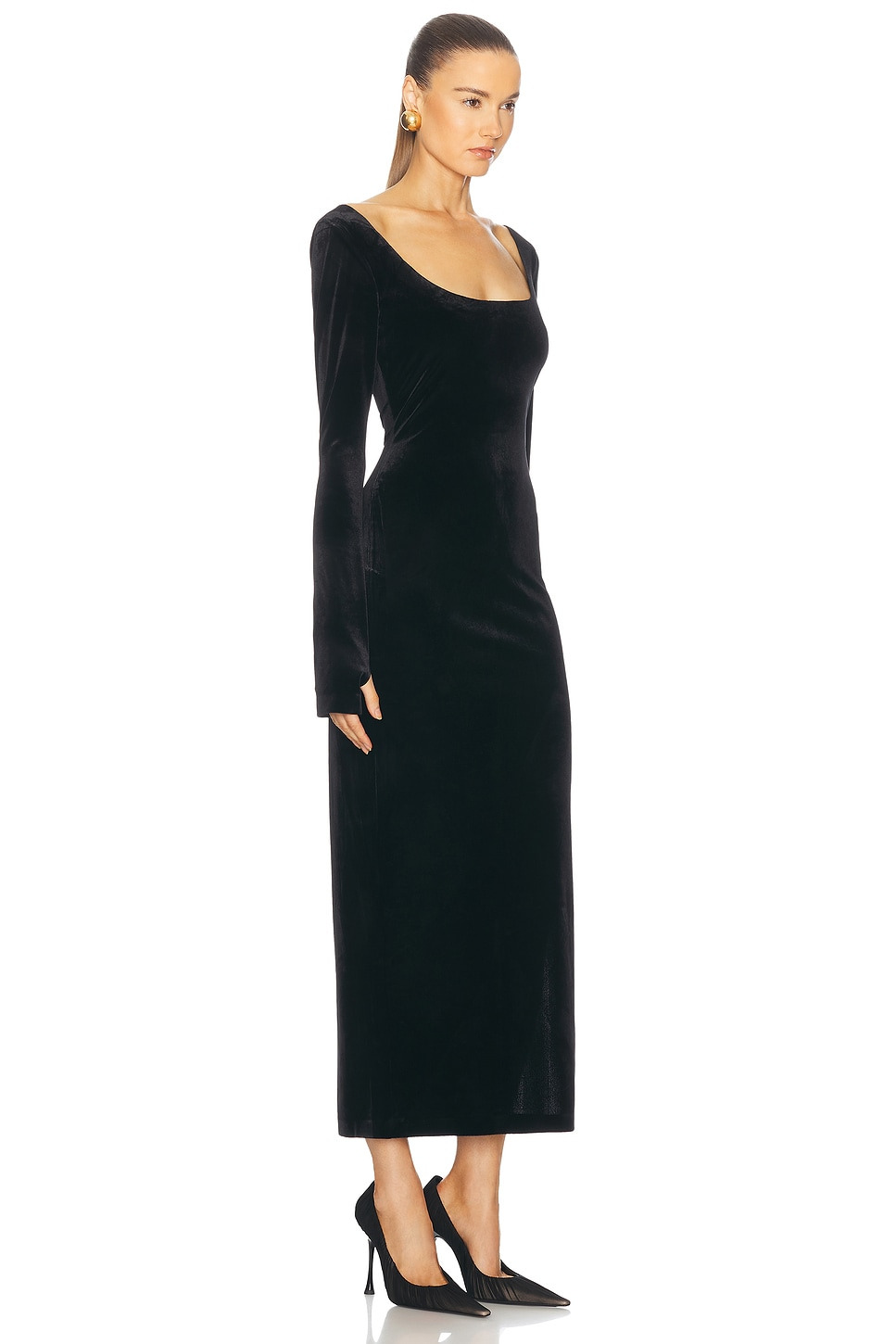 Long Sleeve Deep Scoop Neck Side Slit Gown - 2