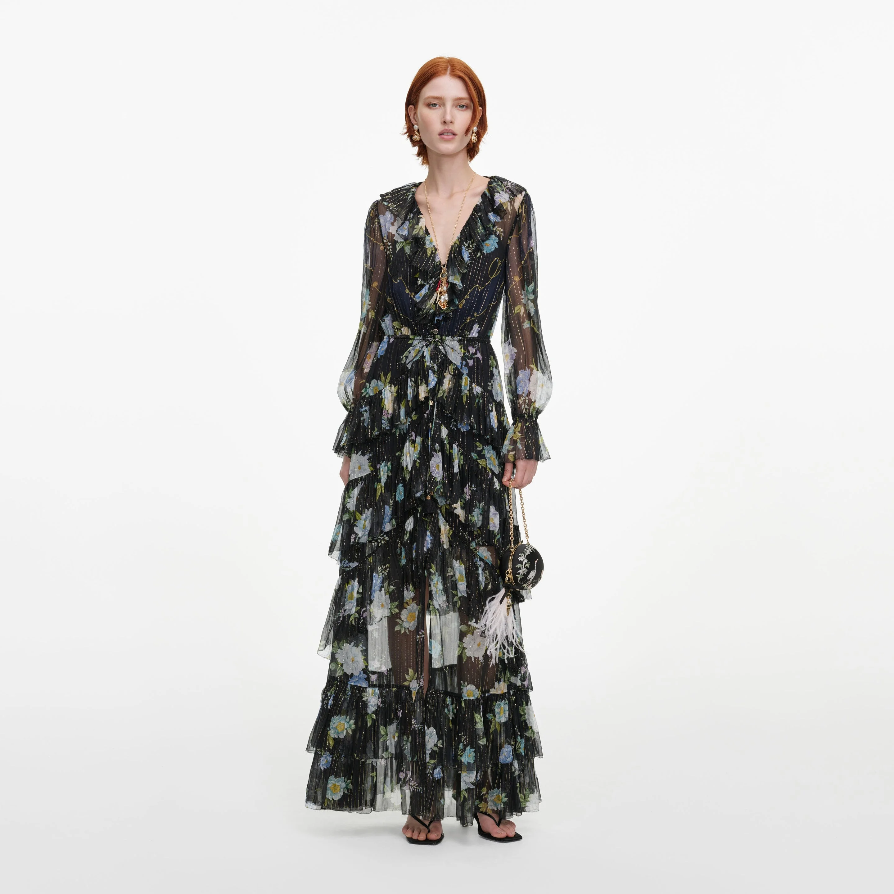 Navy Floral Georgette Maxi Dress - 1