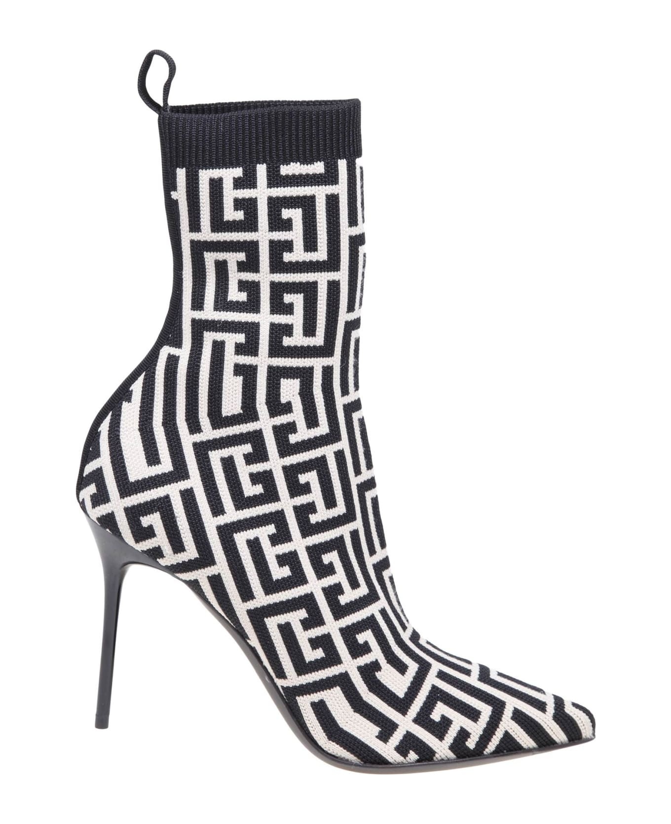 Black And Ivory Knitted Monogram Ankle Boots - 1