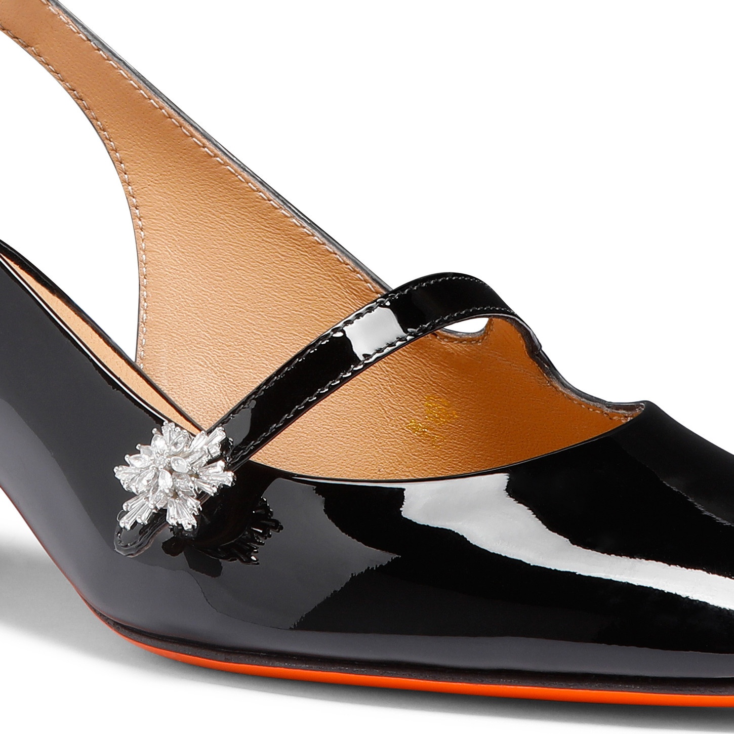 Women's black patent leather low-heel slingback - 6