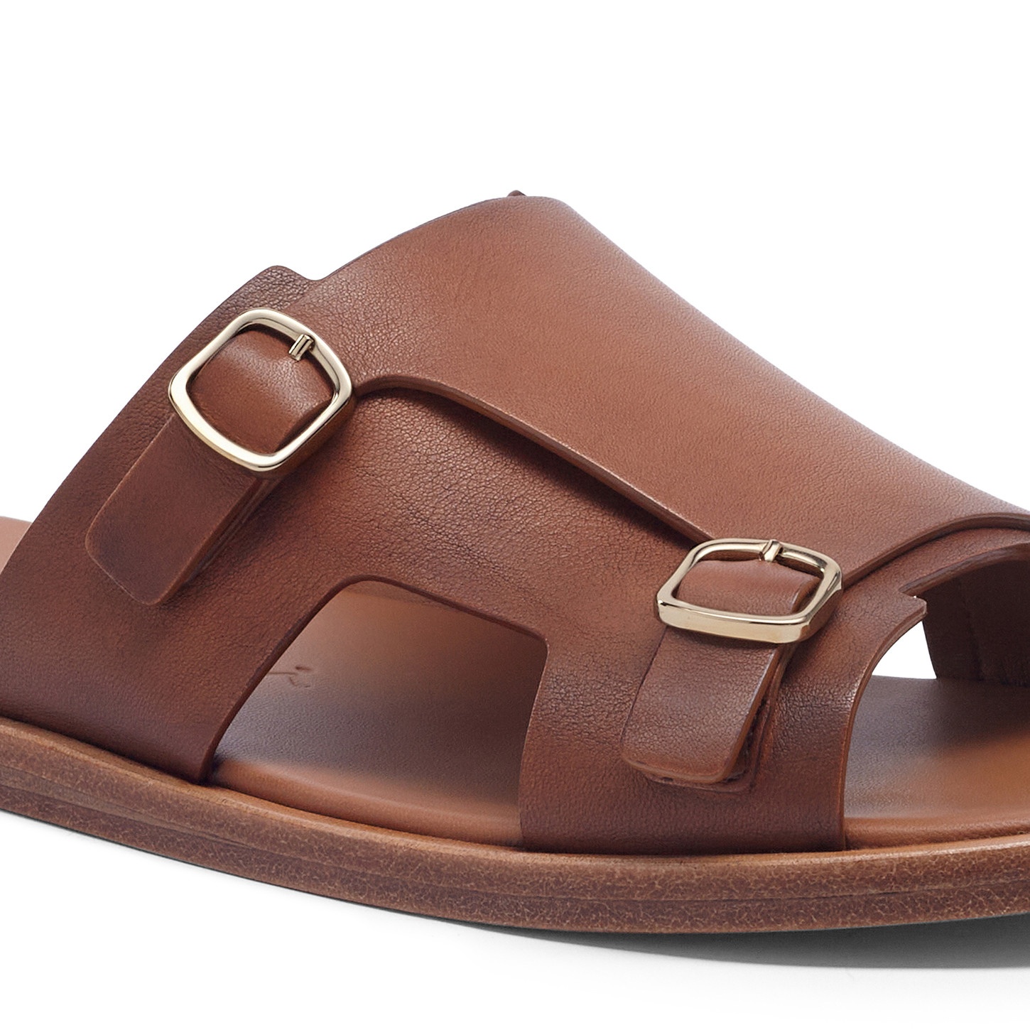 Men's brown leather double-buckle sandal - 6