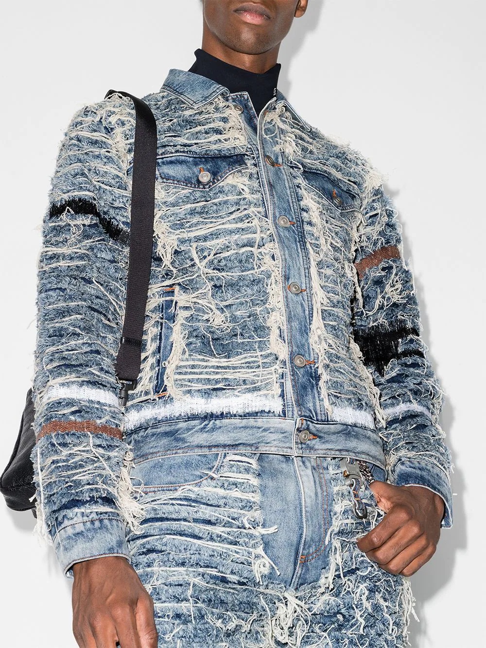 x Blackmeans shredded denim jacket - 2