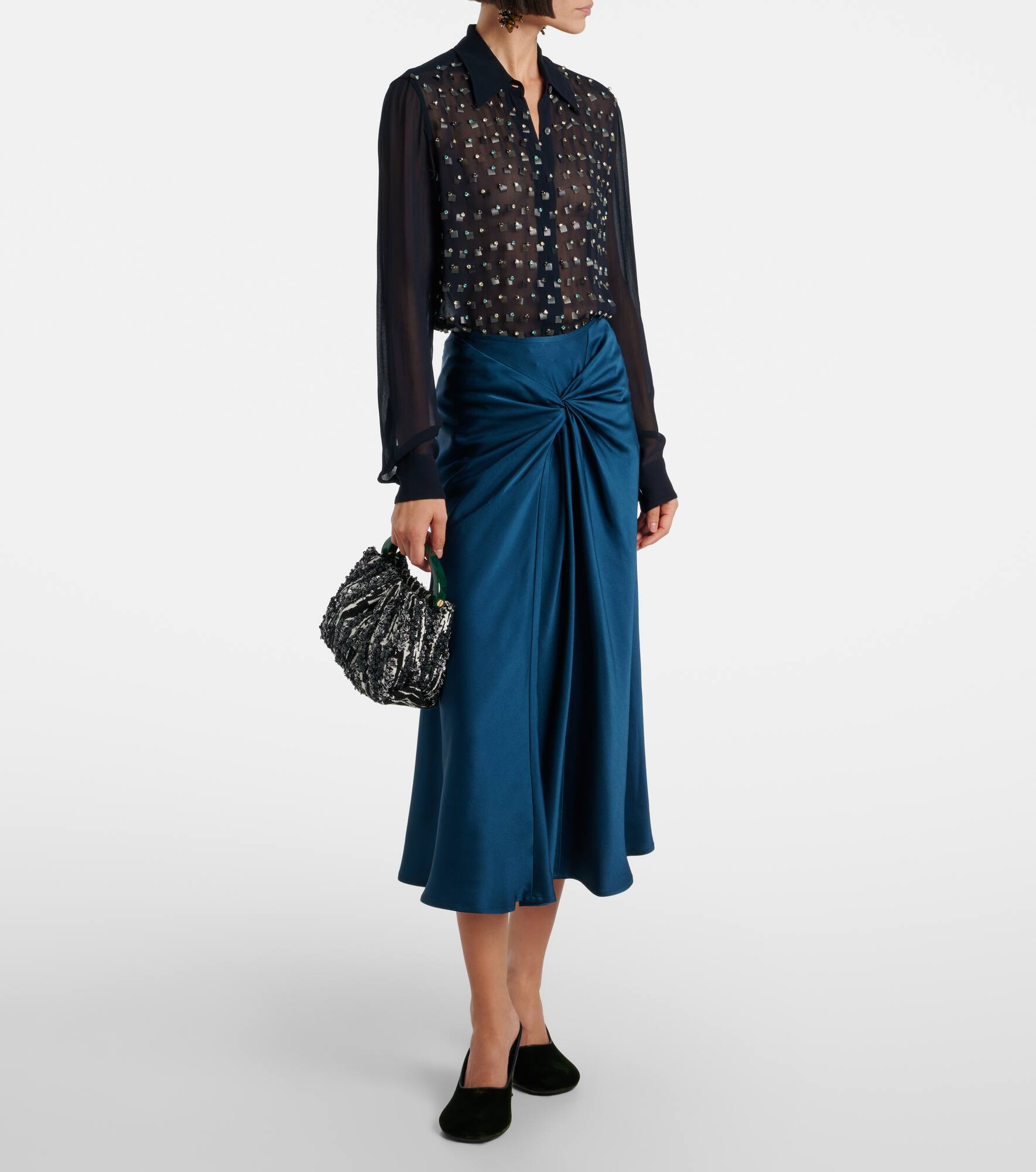 Gathered satin midi skirt - 2