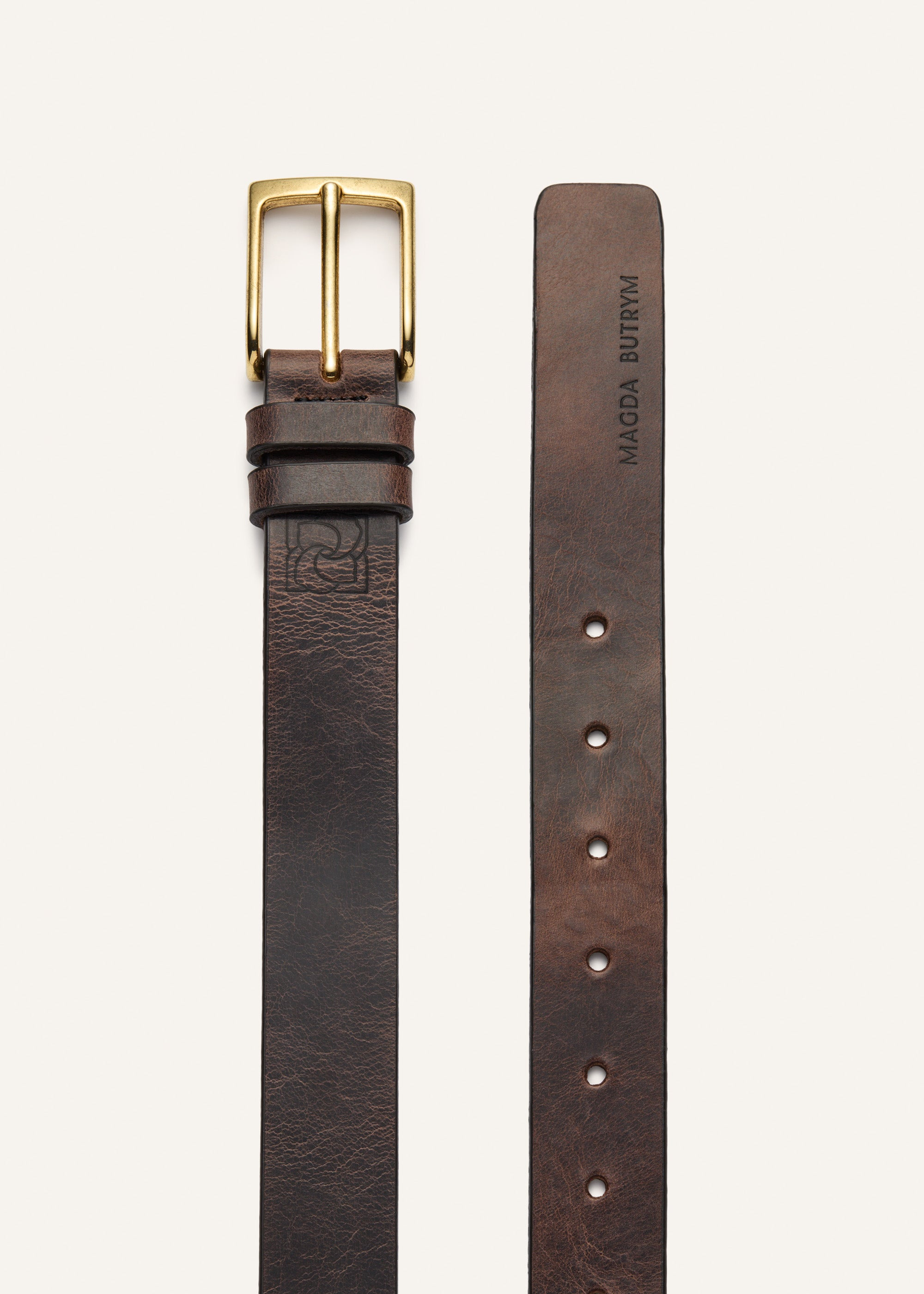 Patina burgundy leather belt with gold buckle - 2