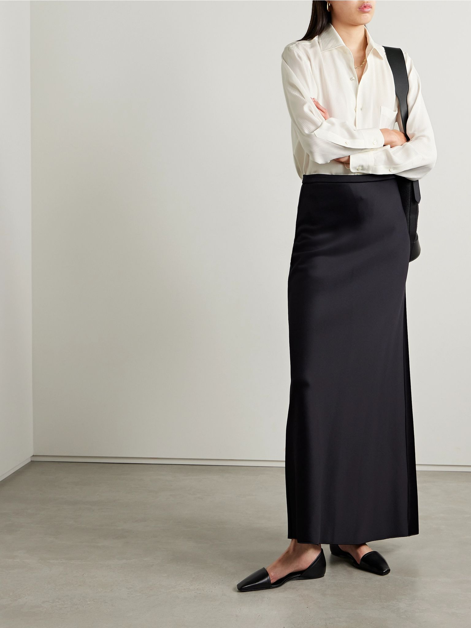 Embroidered silk-satin shirt White - 2