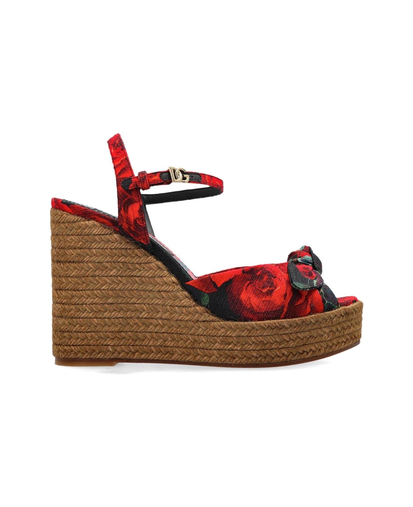 Floral Motif Wedge Sandals - 1