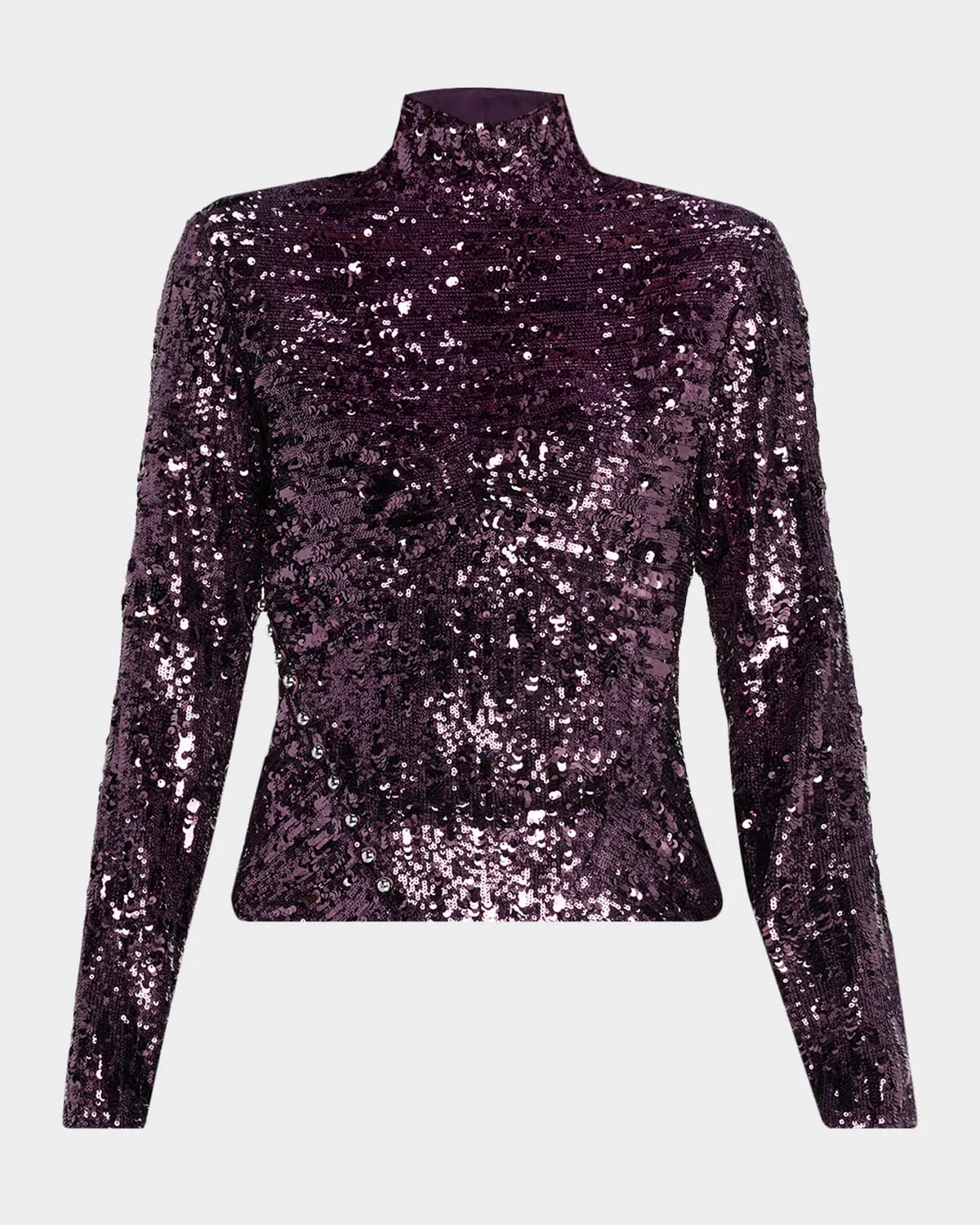Mock-Neck Sequined Long-Sleeve Top - 1