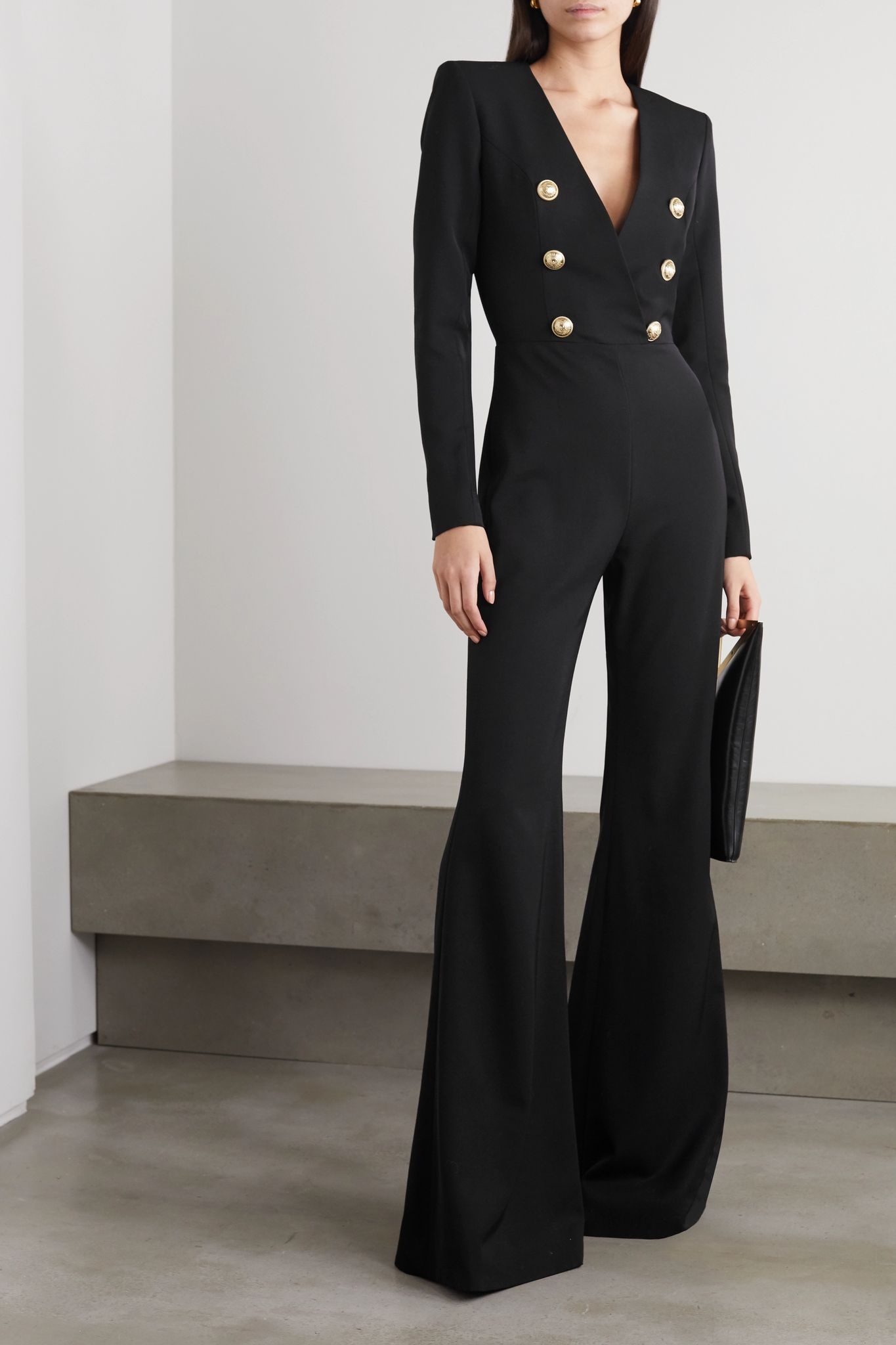 Button-embellished wool-twill jumpsuit - 2