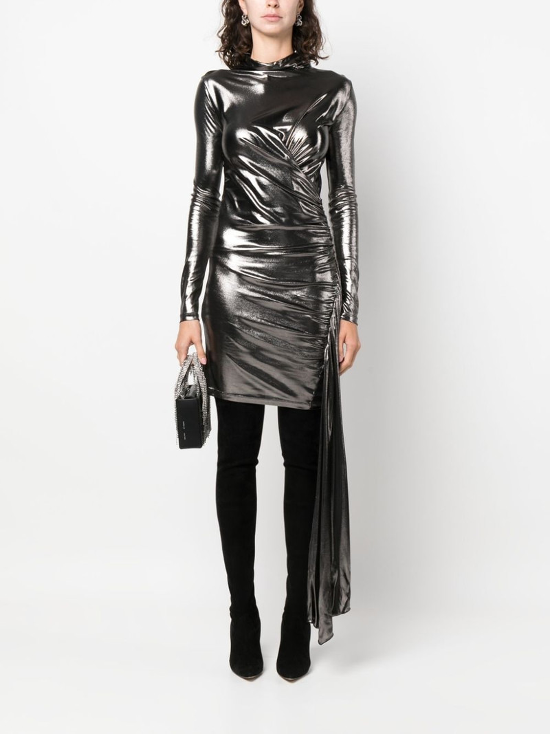Blumarine draped metallic long-sleeve dress outlook