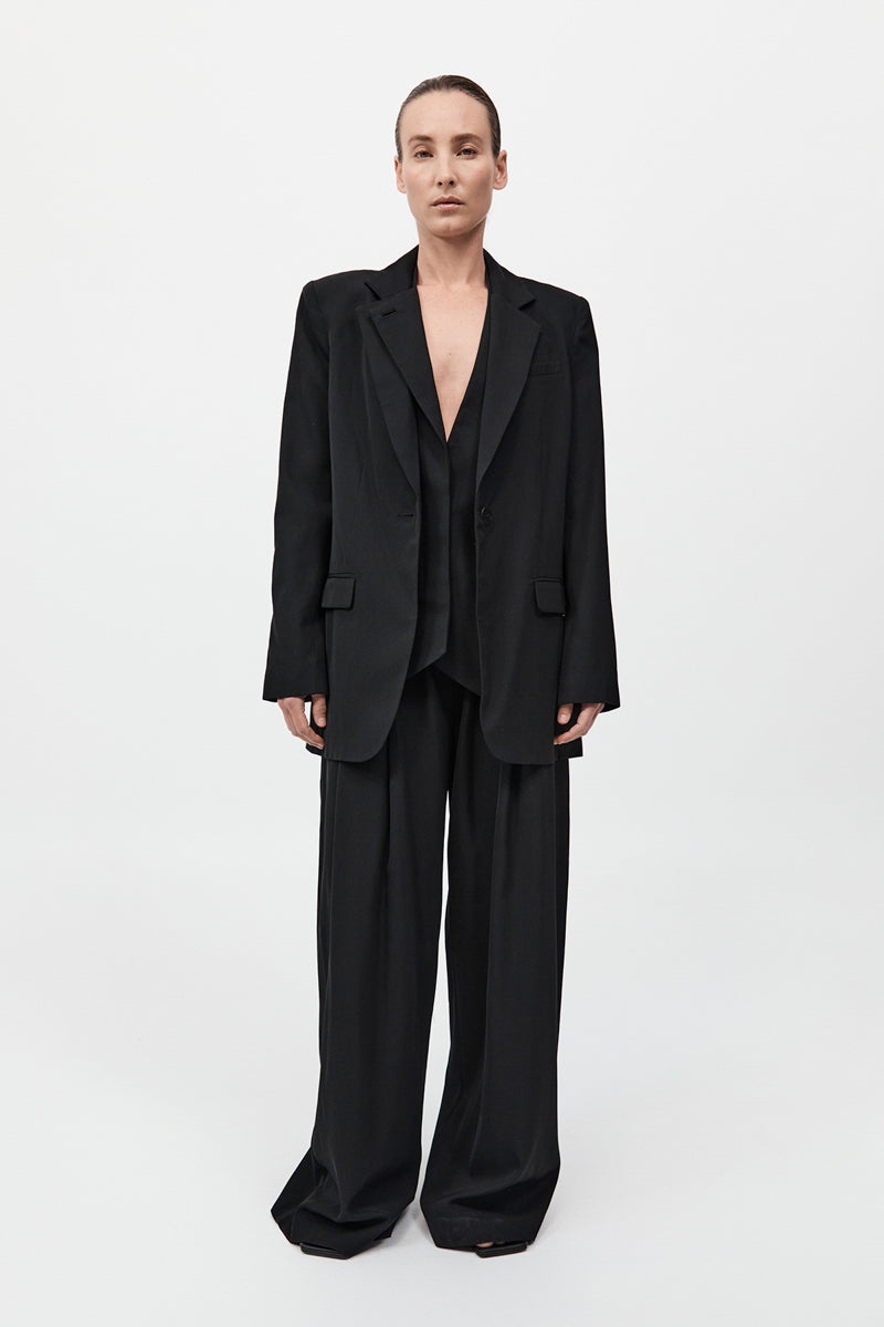 Wool Double Layer Blazer - Black - 4