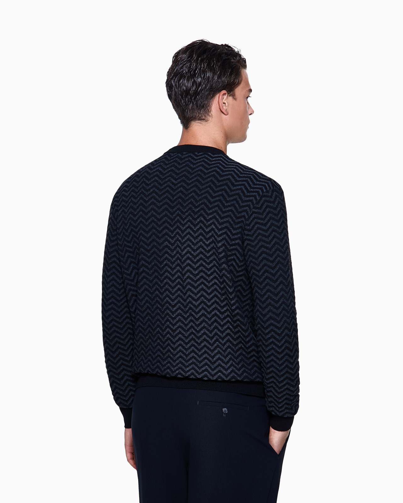 PLATED CHEVRON VIRGIN WOOL, CREW-NECK JUMPER - 3