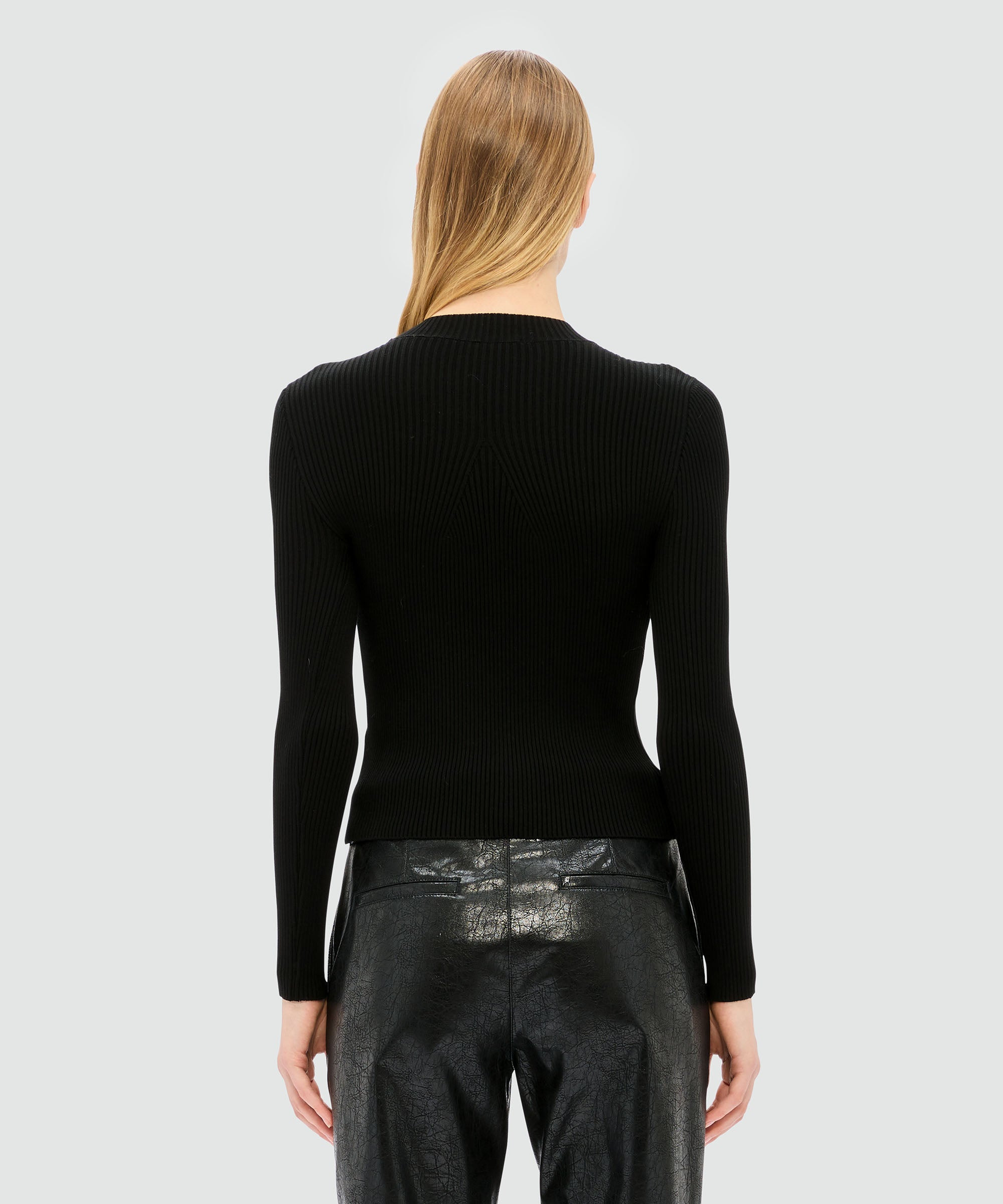 Black ribbed stretch sweater - 3