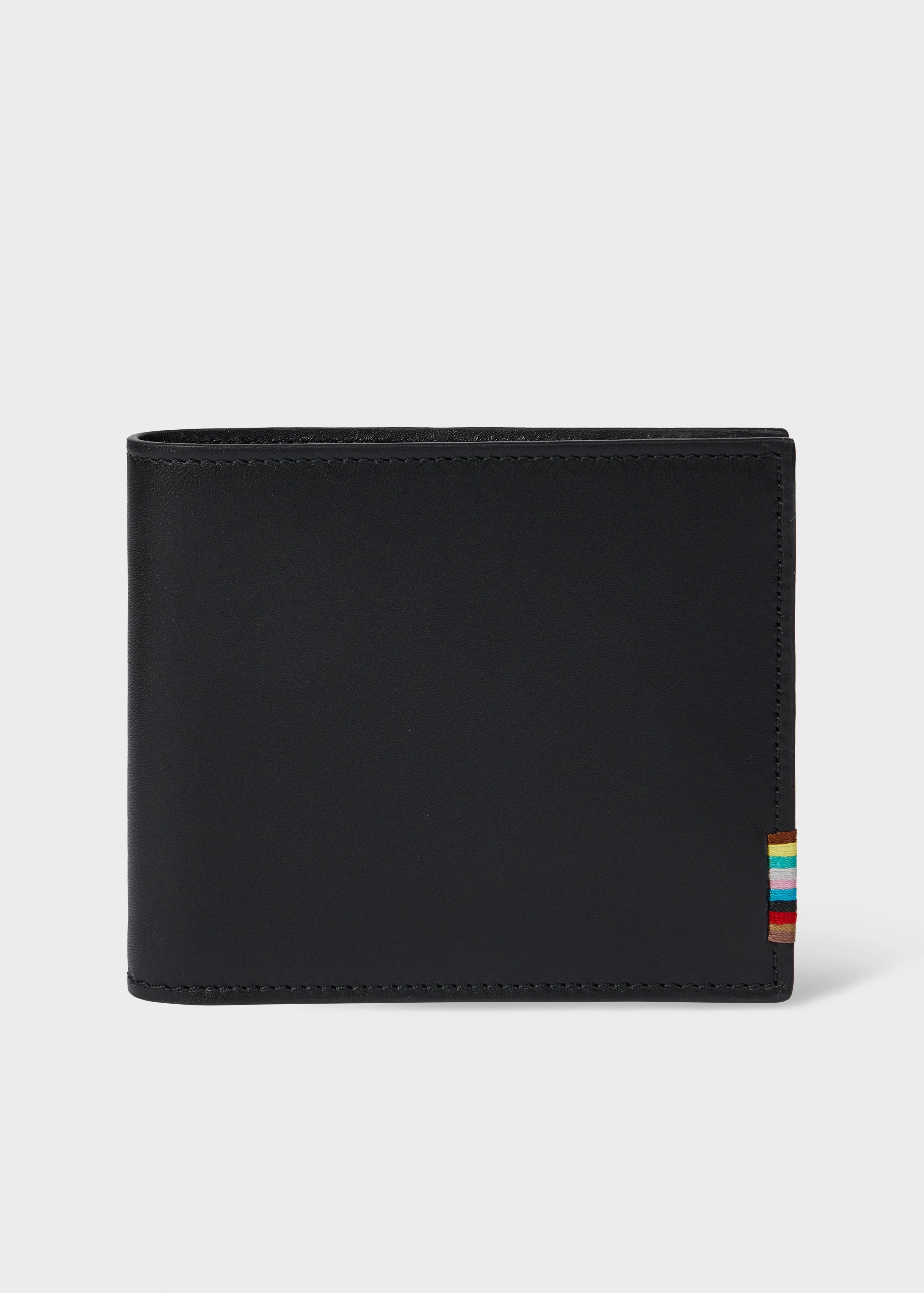 Black Leather 'Signature Stripe' Stitch Billfold Wallet - 1