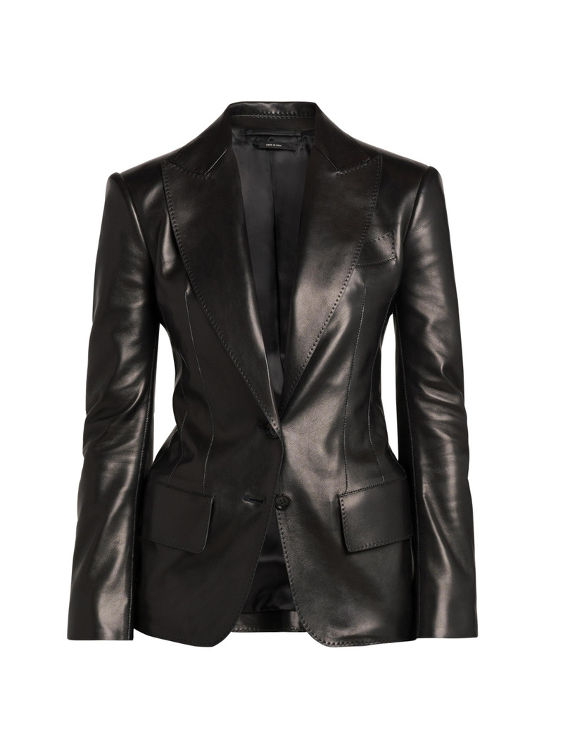 Women's Leather Peak Lapel Jacket - Black 1