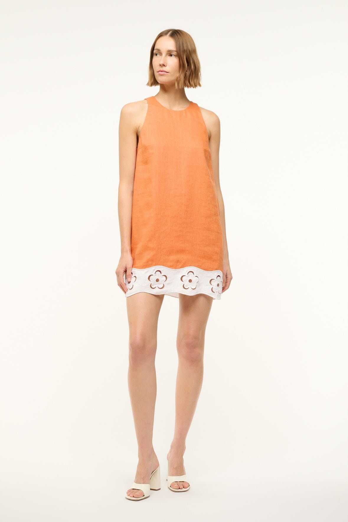 STAUD MIKA LINEN DRESS APRICOT WHITE - 2
