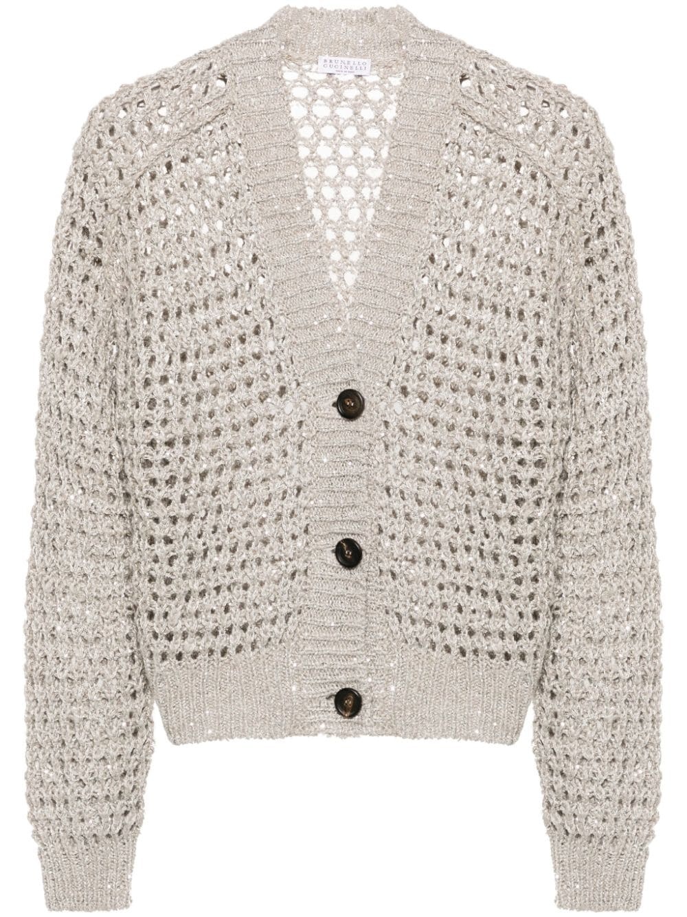 sequined open-knit cardigan - 1