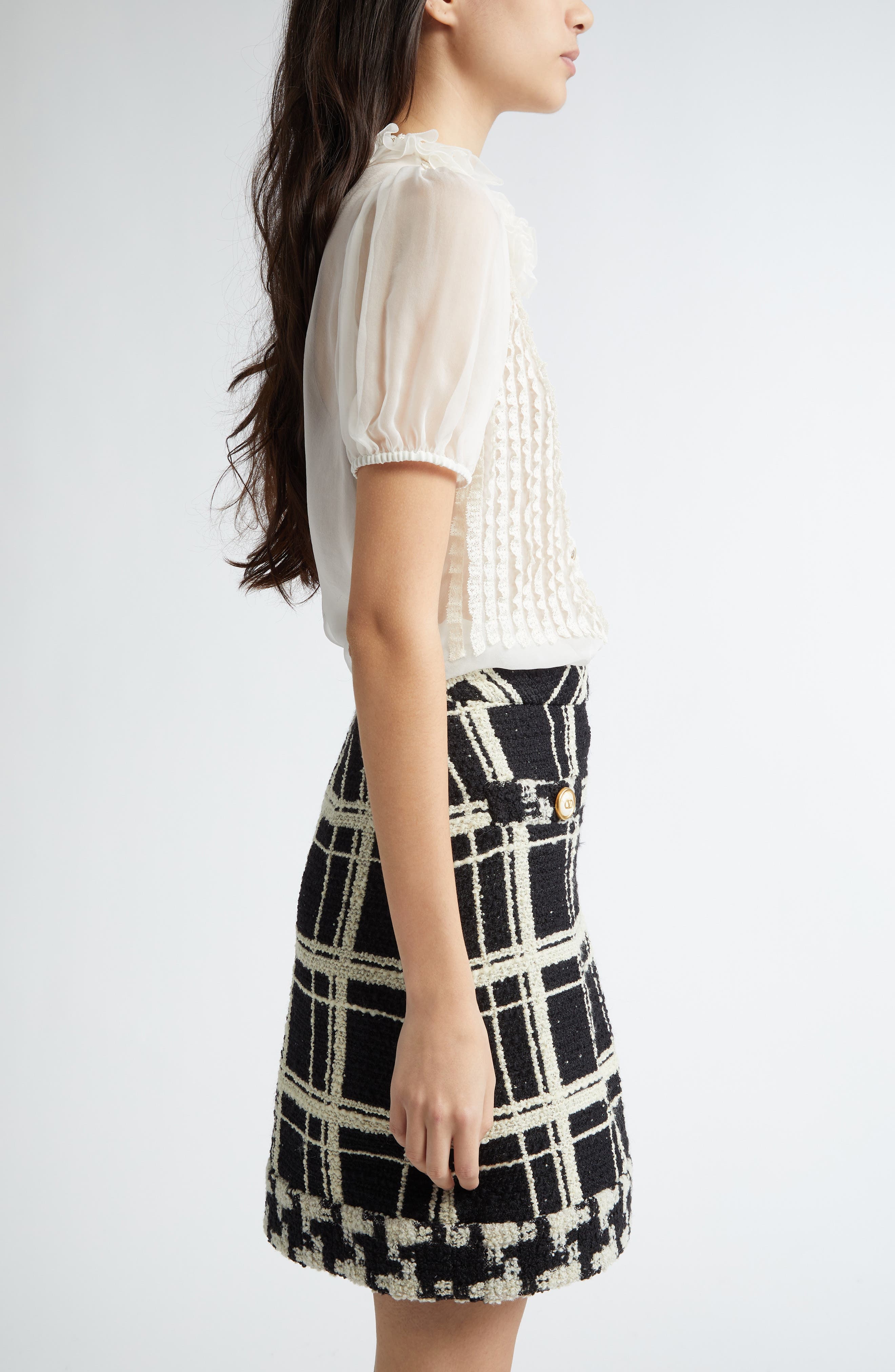 Valentino Garavani Ruffle Silk Chiffon Top in Ivory at Nordstrom - 4