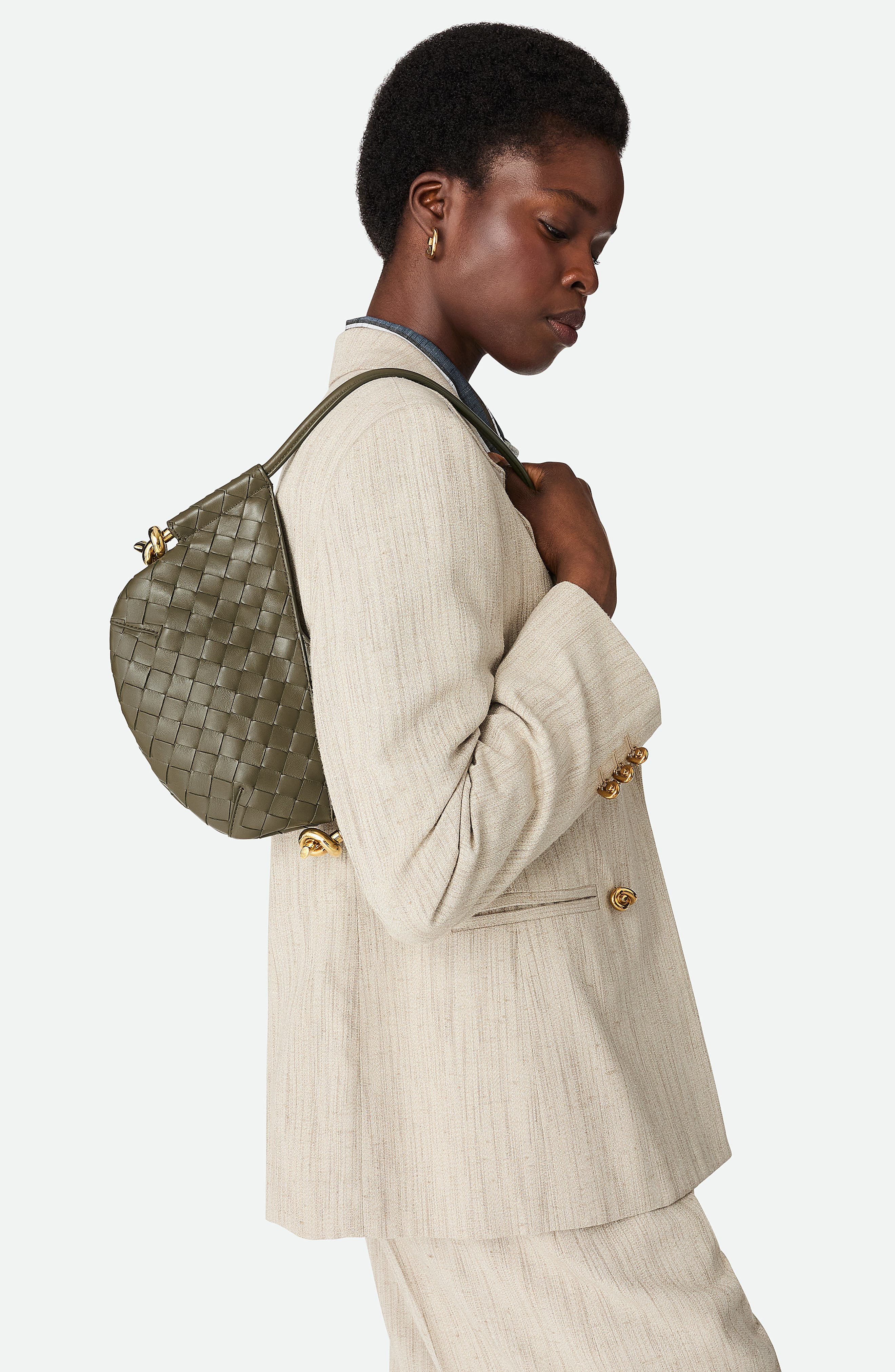 Bottega Veneta Mini Solstice Intrecciato Leather Hobo Bag in 3230 Cypress-Muse Brass at Nordstrom - 5