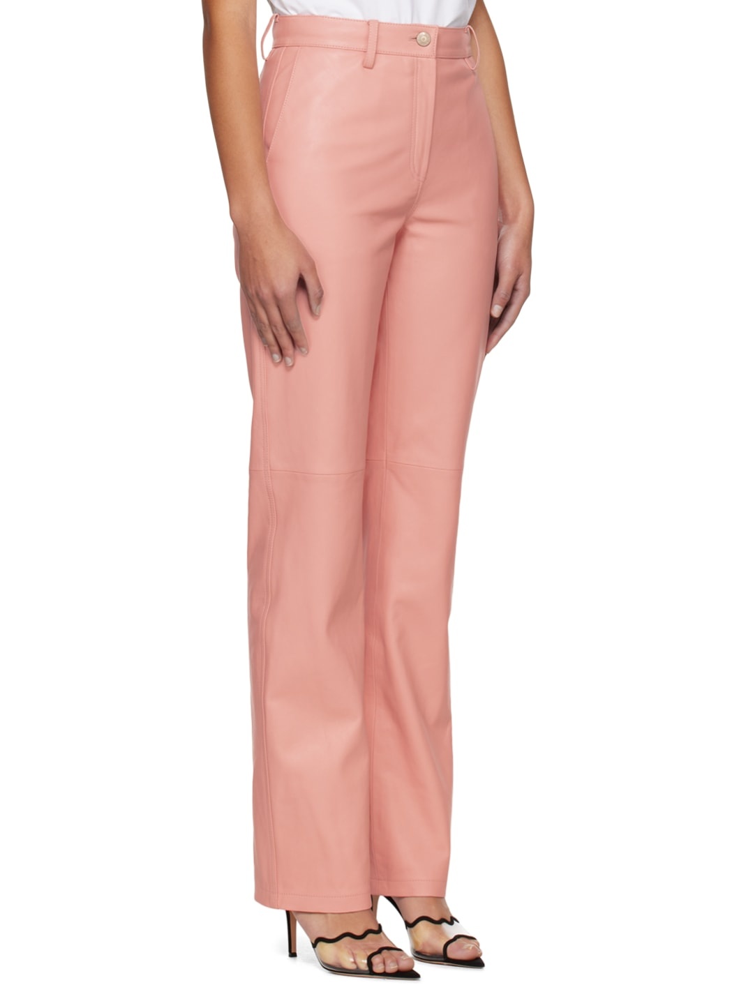 Pink Paneled Leather Pants - 2