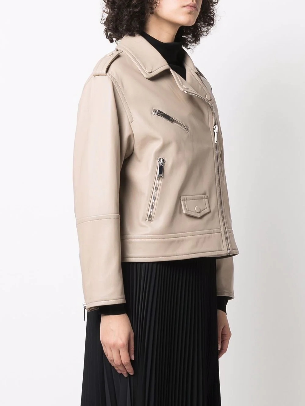 zip-up leather biker jacket - 3