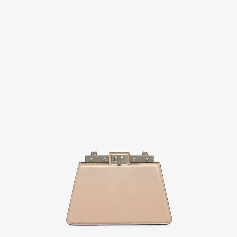 Mini Peekaboo Cut bag made of glossy beige leather. A new evolution of the iconic Peekaboo ISeeU, it 3