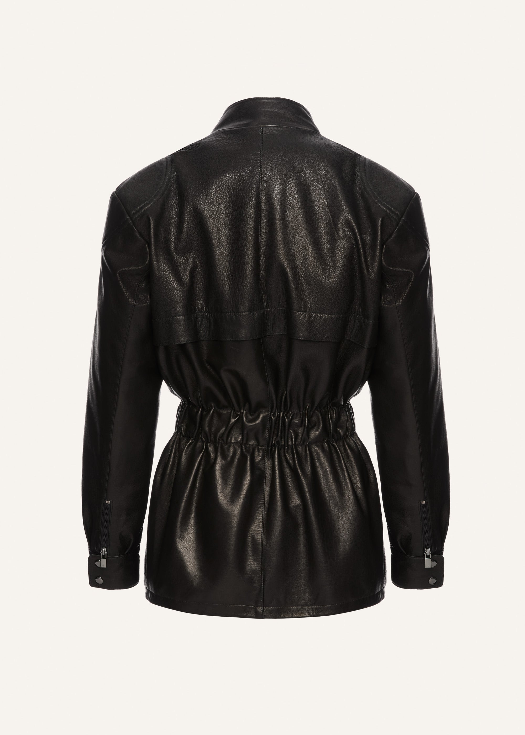 Belted utility jacket in black leather - 2