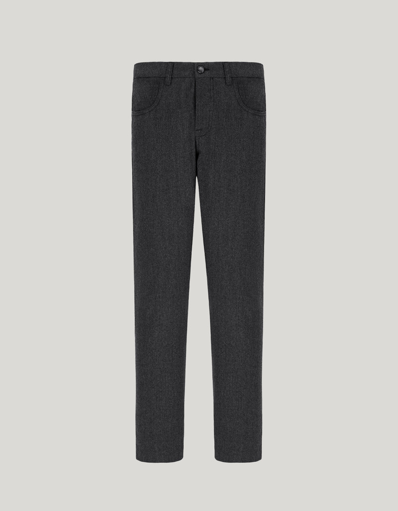 CHARCOAL GRAY FIVE POCKET FLANNEL IMPECCABILE WOOL PANTS 1