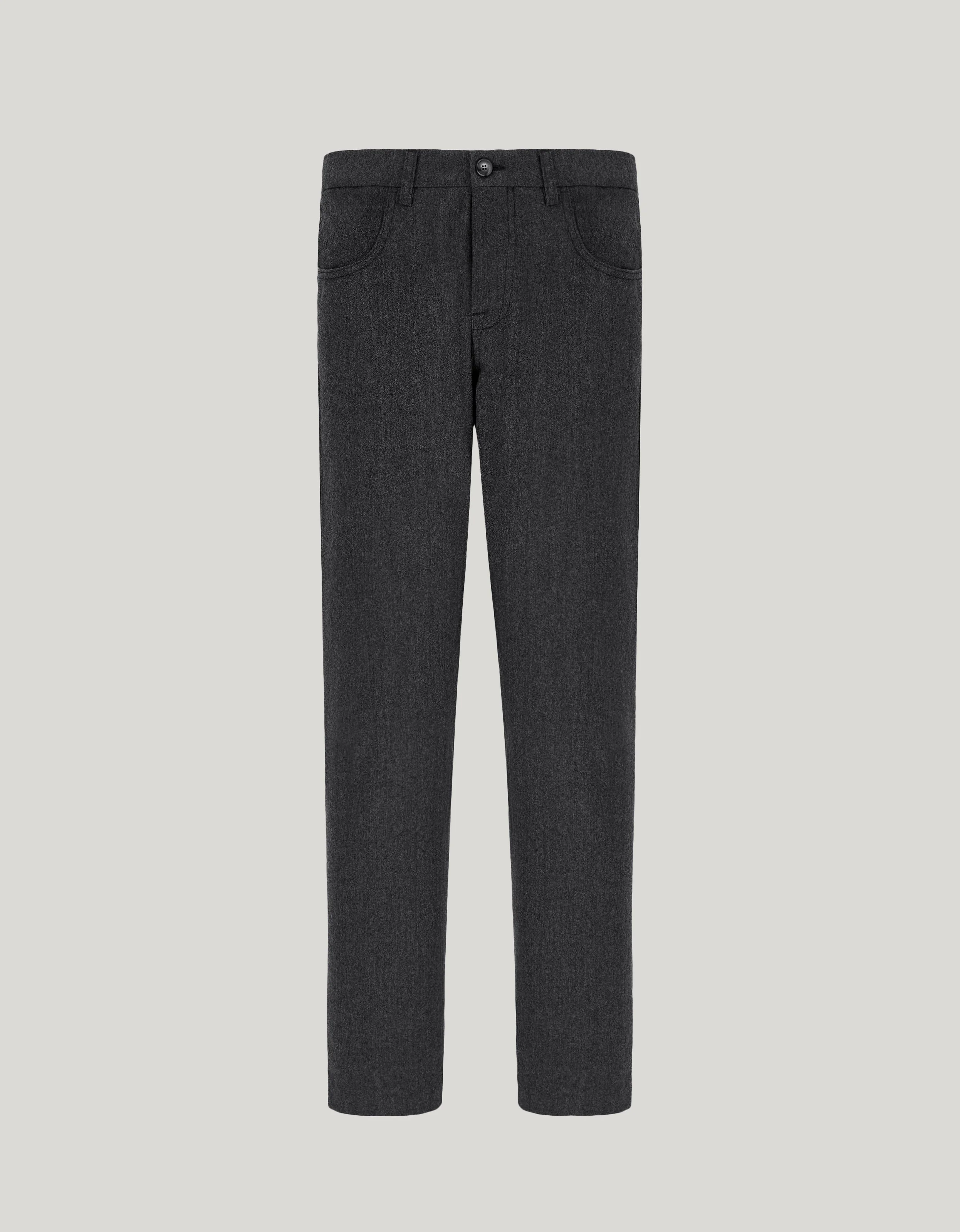 CHARCOAL GRAY FIVE POCKET FLANNEL IMPECCABILE WOOL PANTS - 1