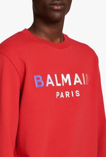HIGH SUMMER CAPSULE - Red cotton sweatshirt with Balmain Paris tie-dye logo print - 6