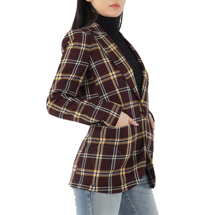 Burberry Ladies Burgundy Check Wool Twill Blazer - 4