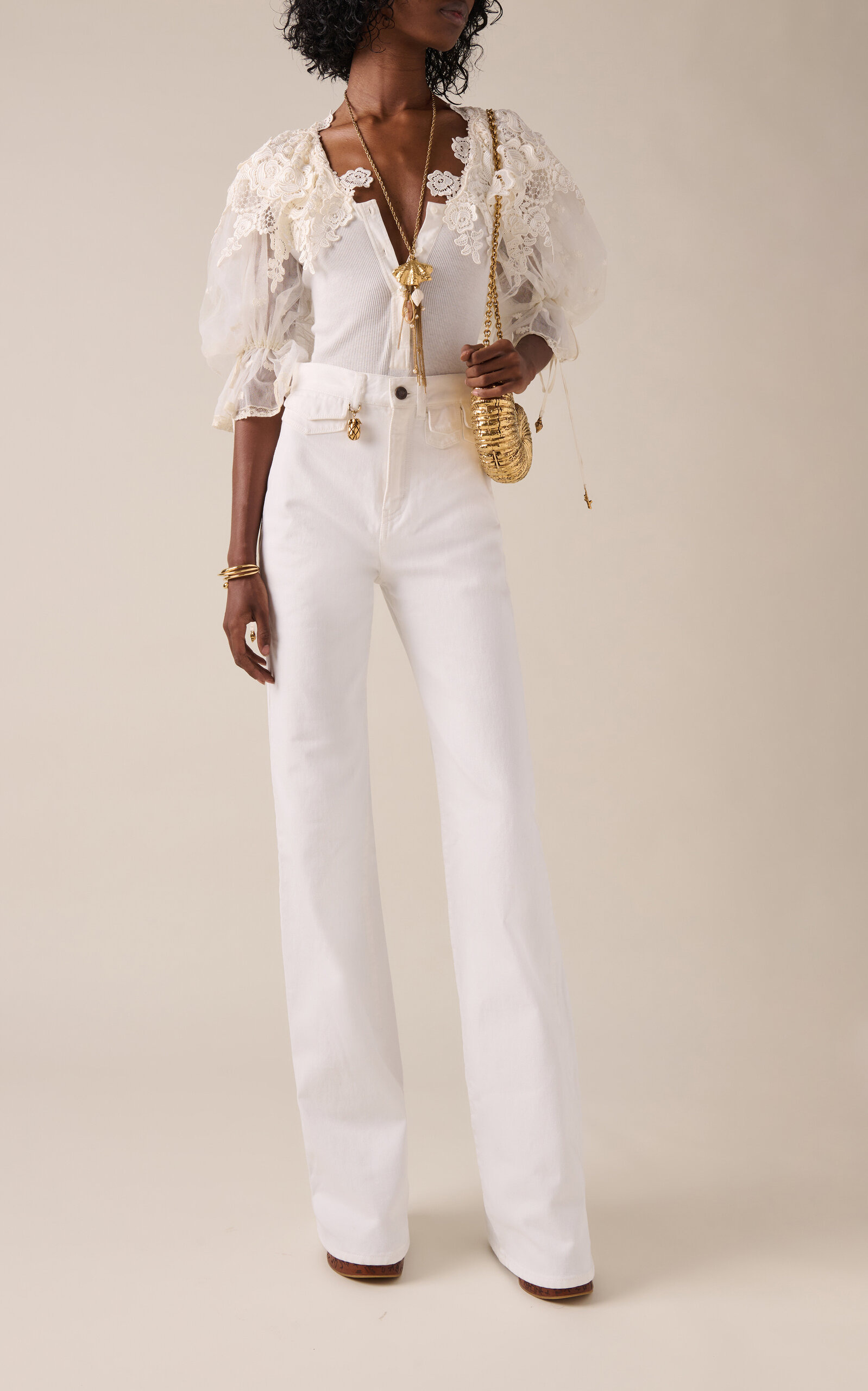Rigid High-Rise Organic Denim Flared Jeans white - 2