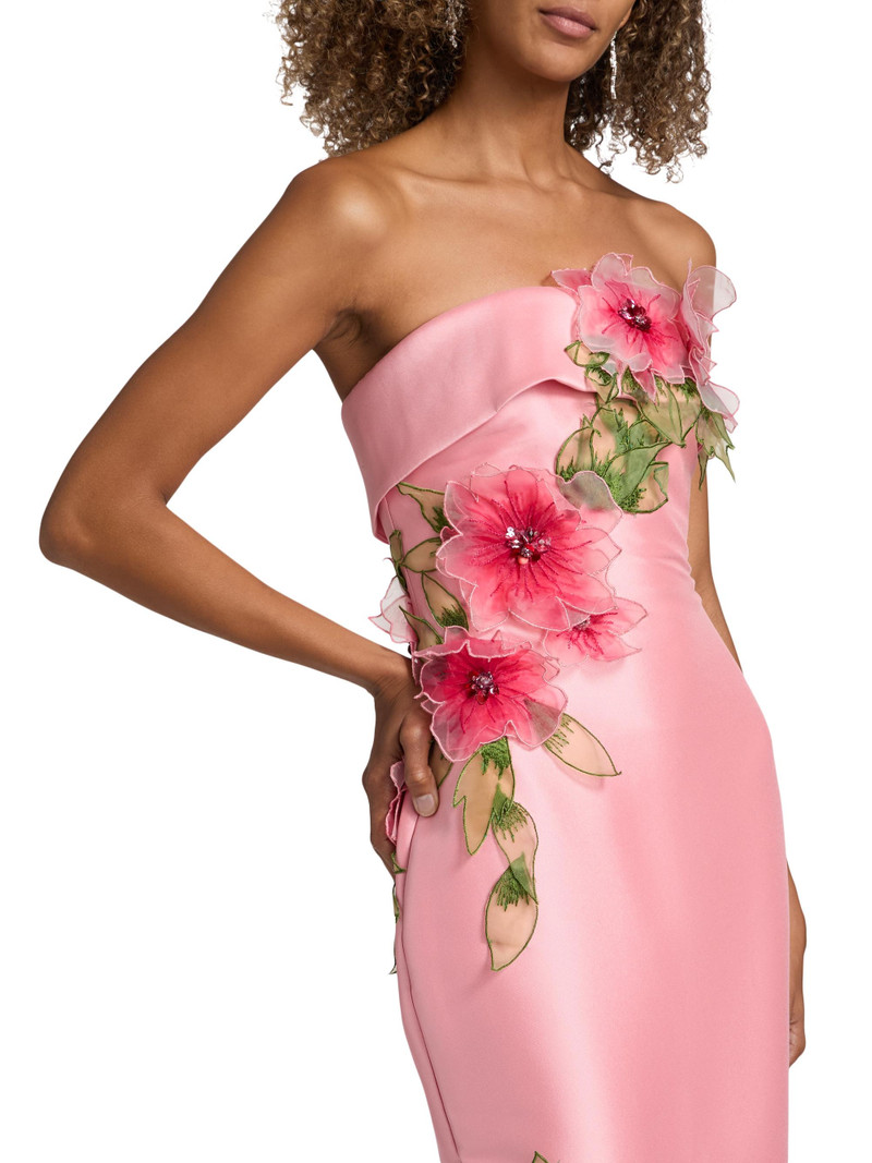Women's Floral Appliqué Strapless Cocktail Dress - Peony 6