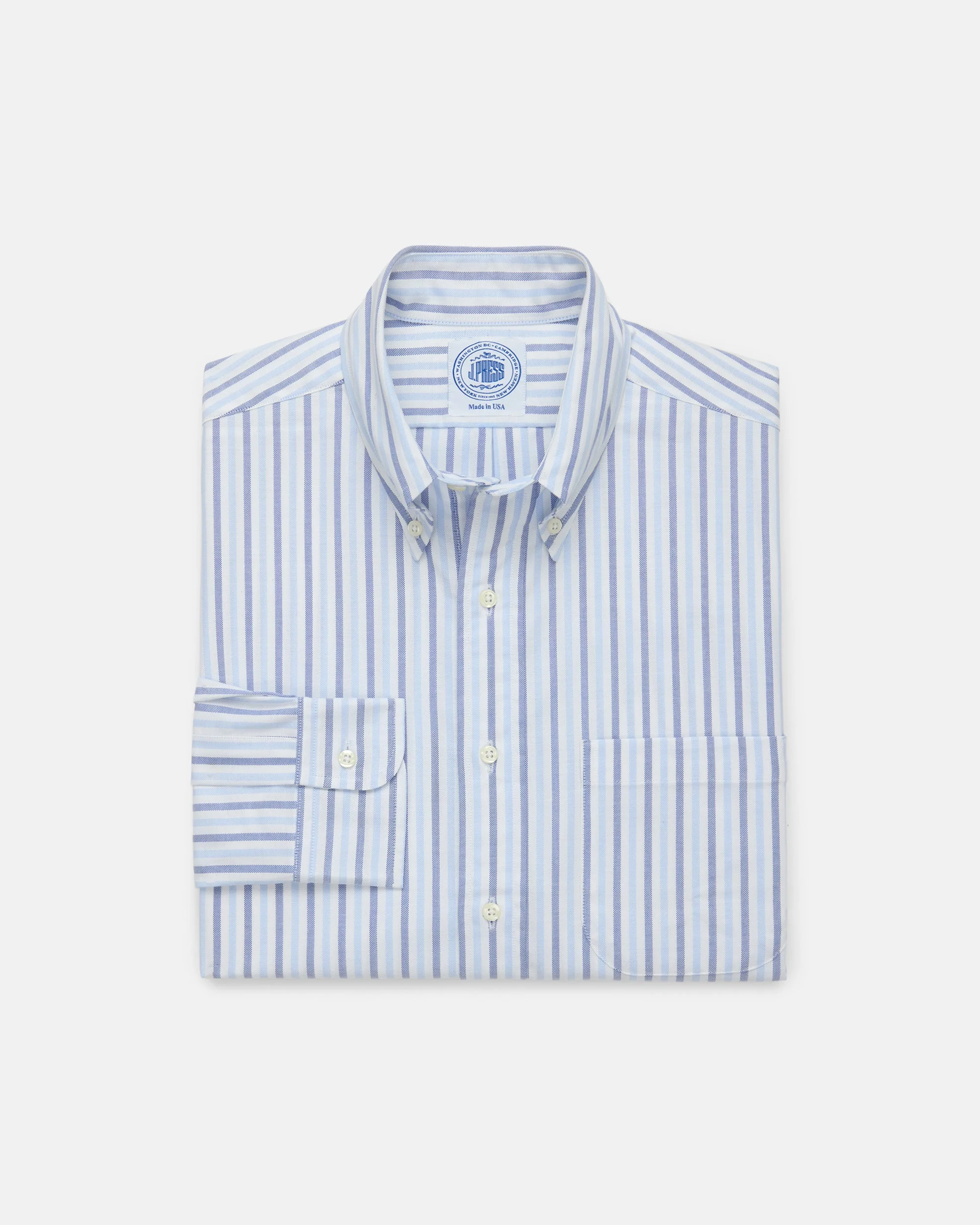 MADE-IN-USA BLUE & LIGHT BLUE BOLD STRIPE OXFORD SPORT SHIRT - CLASSIC FIT - 1