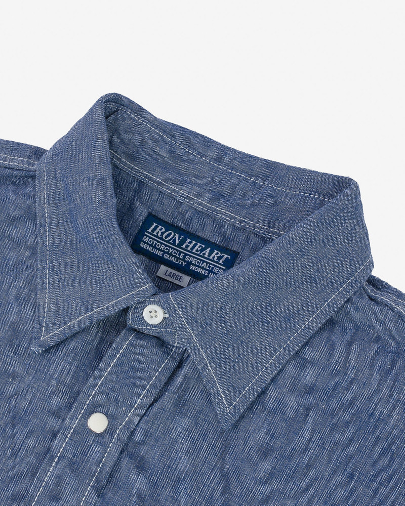IHSH-13-BLU 10OZ SELVEDGE CHAMBRAY SINGLE YOKE WESTERN SHIRT - BLUE 13