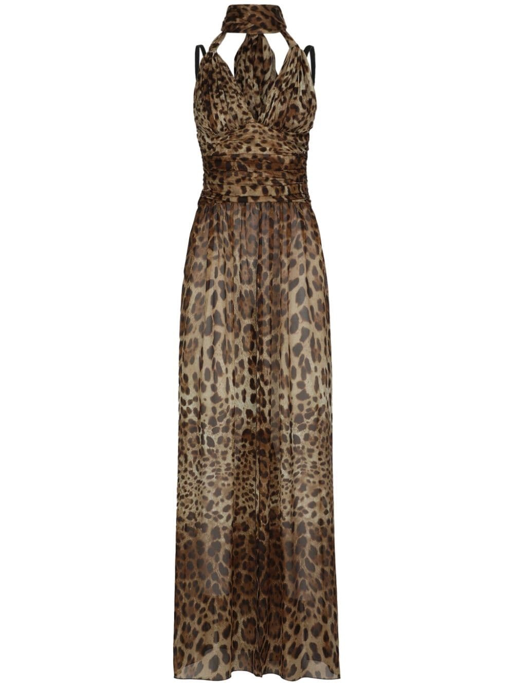 leopard-print halterneck silk gown - 1