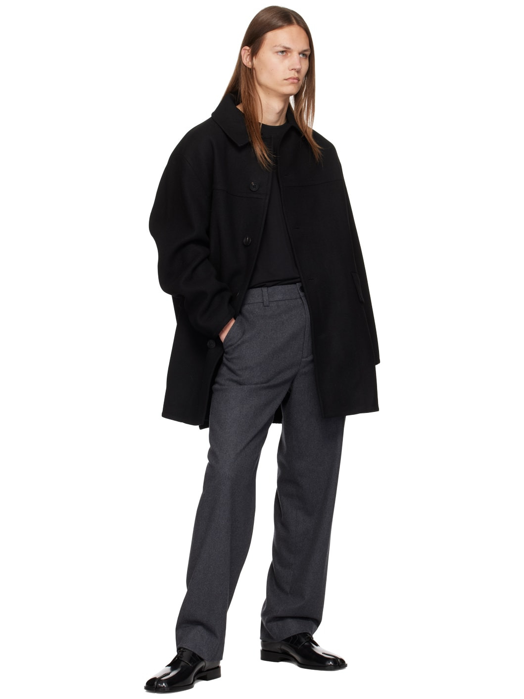 Black Single-Breasted Coat - 4
