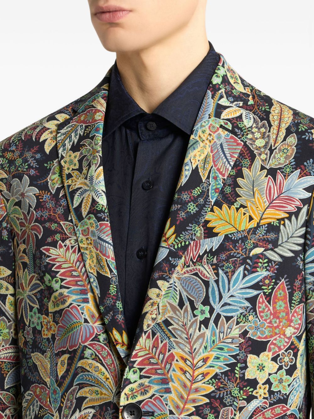 floral-print wool blazer - 4