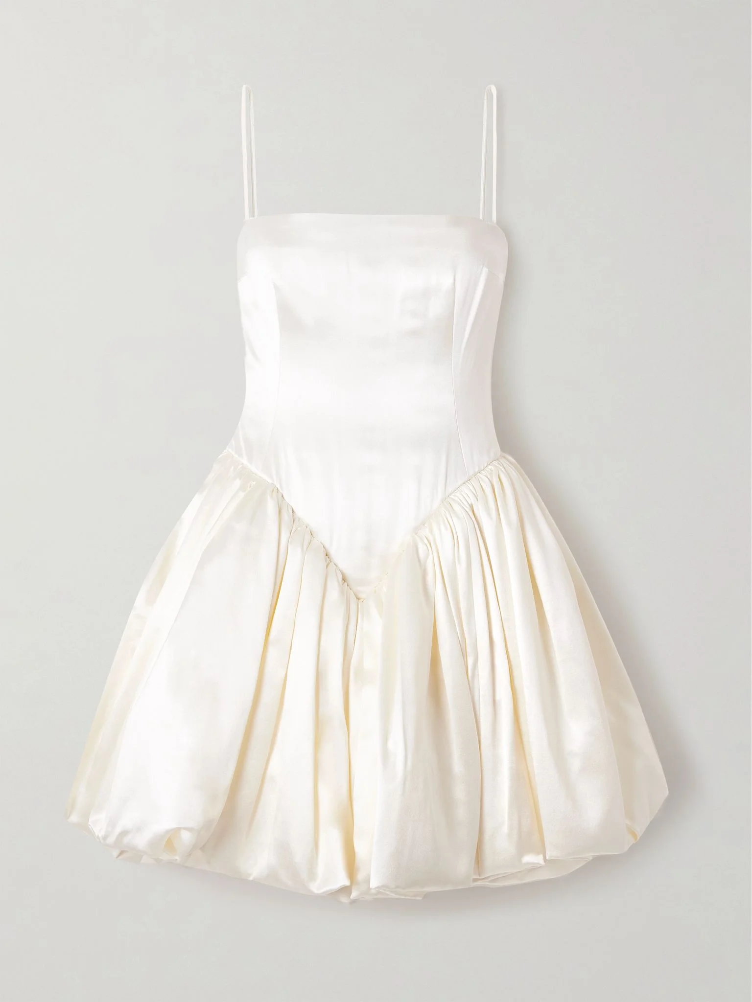 Bridie gathered silk and wool-blend satin bustier mini dress Off-white - 1
