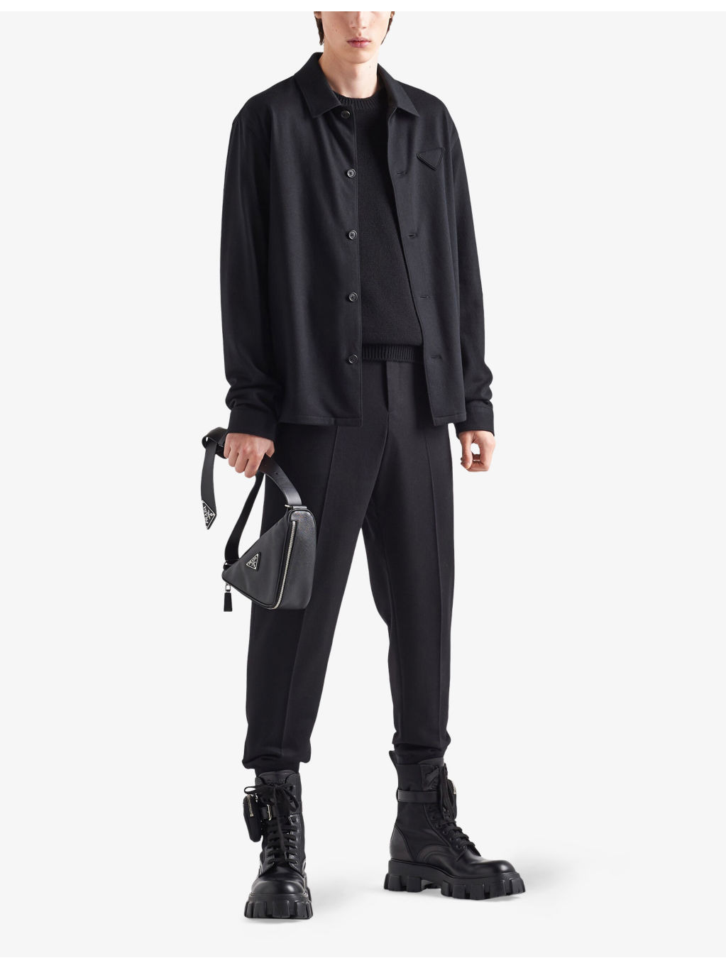 Logo-Patch Long-Sleeve Wool-Cashmere Shirt - 2