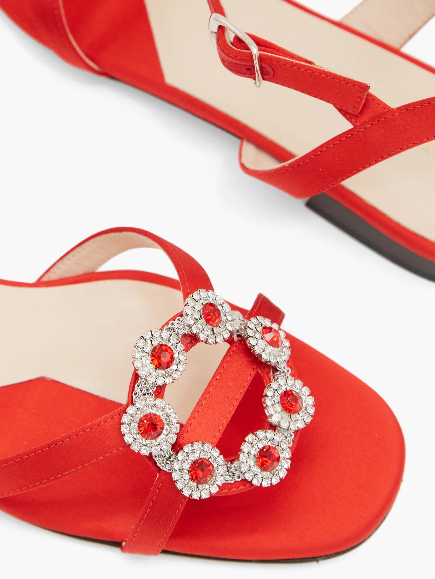 Crystal-embellished satin and leather sandals - 6