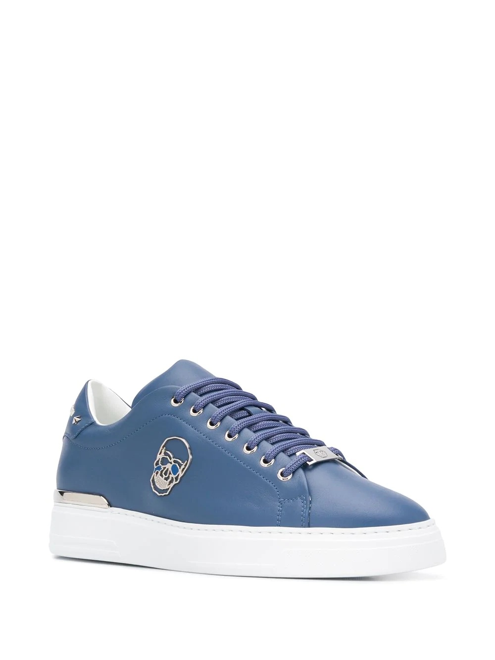 skull-appliqué leather low-top sneakers - 2