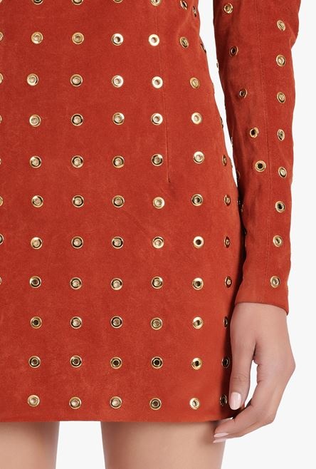 Balmain x Netflix -Short terracotta and golden suede dress - 8