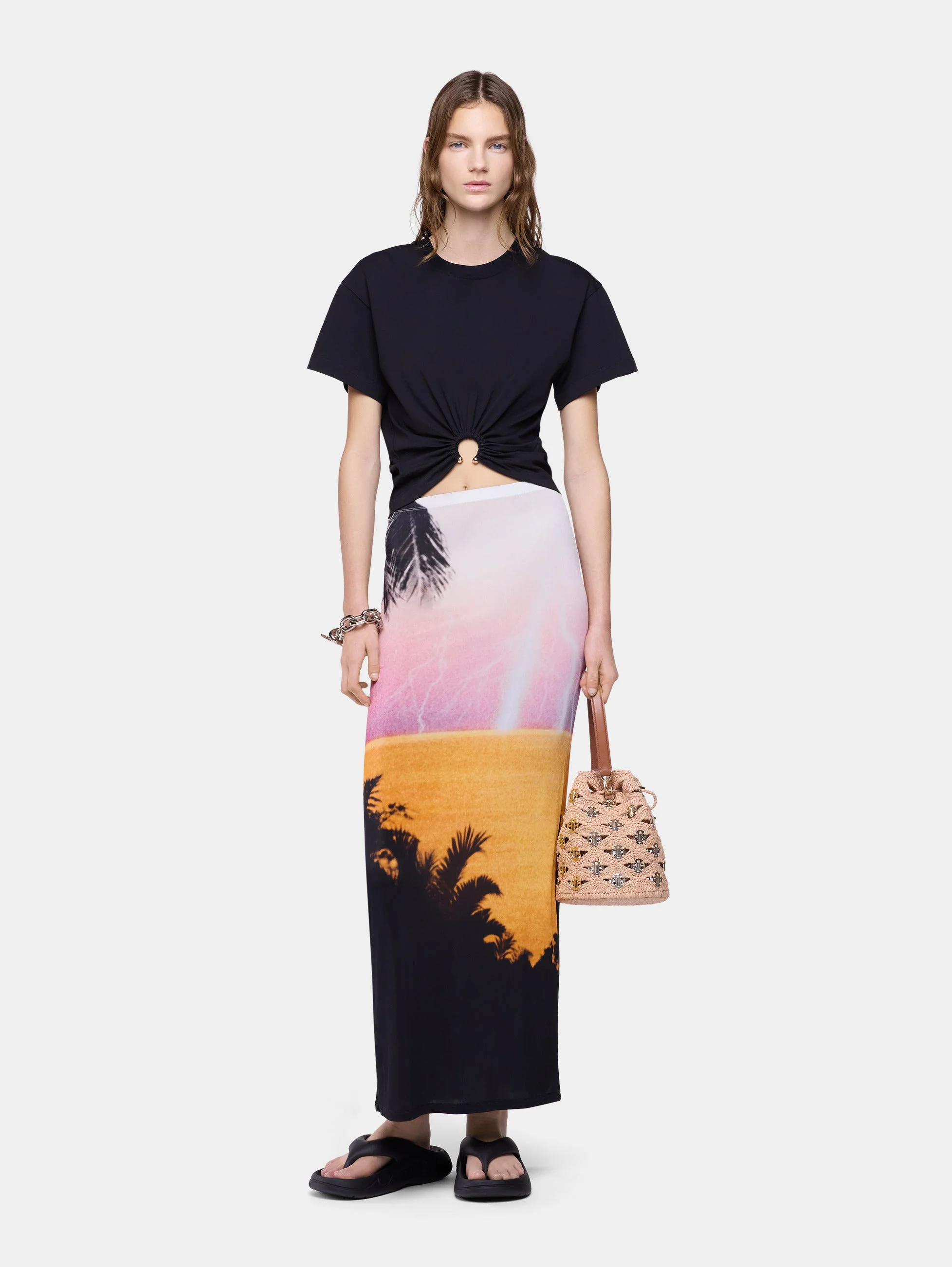 MAXI SKIRT IN THUNDERSTORM-PRINTED SECOND-SKIN JERSEY - 1