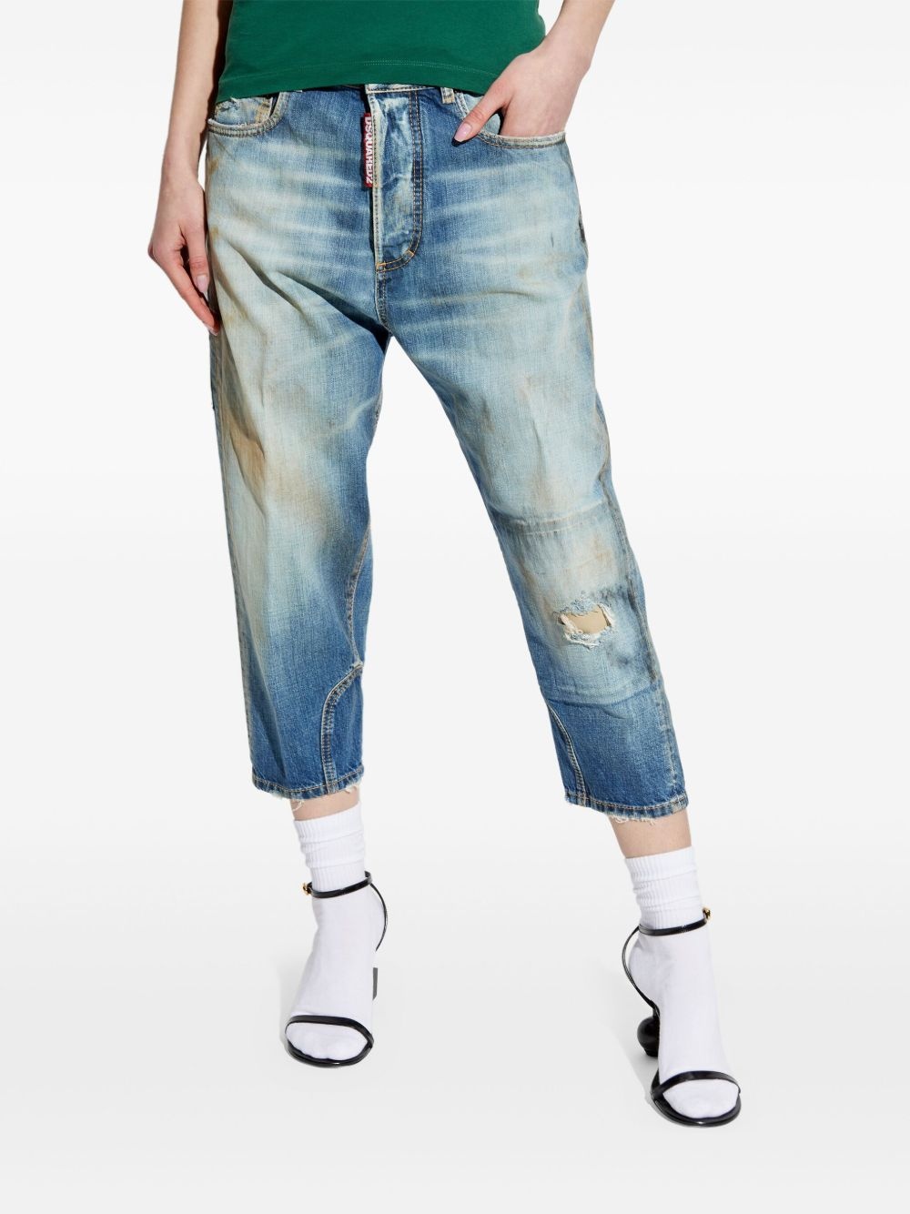 distressed cropped jeans - 2